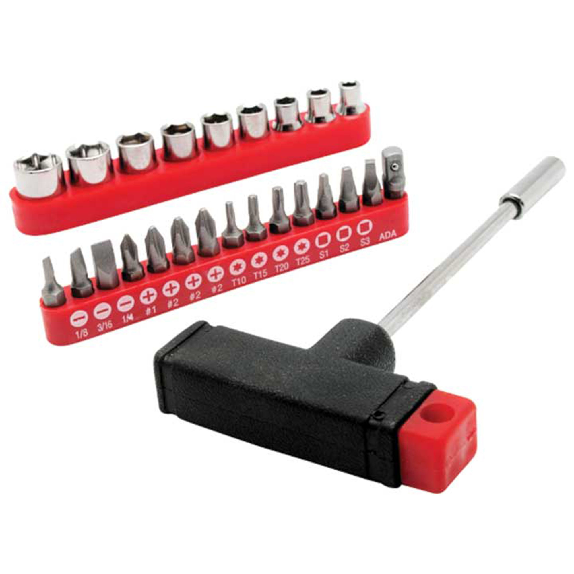 Performance Tool Magnetic T-Bar Driver Set — 25-Piece, SAE Bits & Sockets, 5in. Extension Shaft, Chrome Vanadium Steel, Model# PRT1413